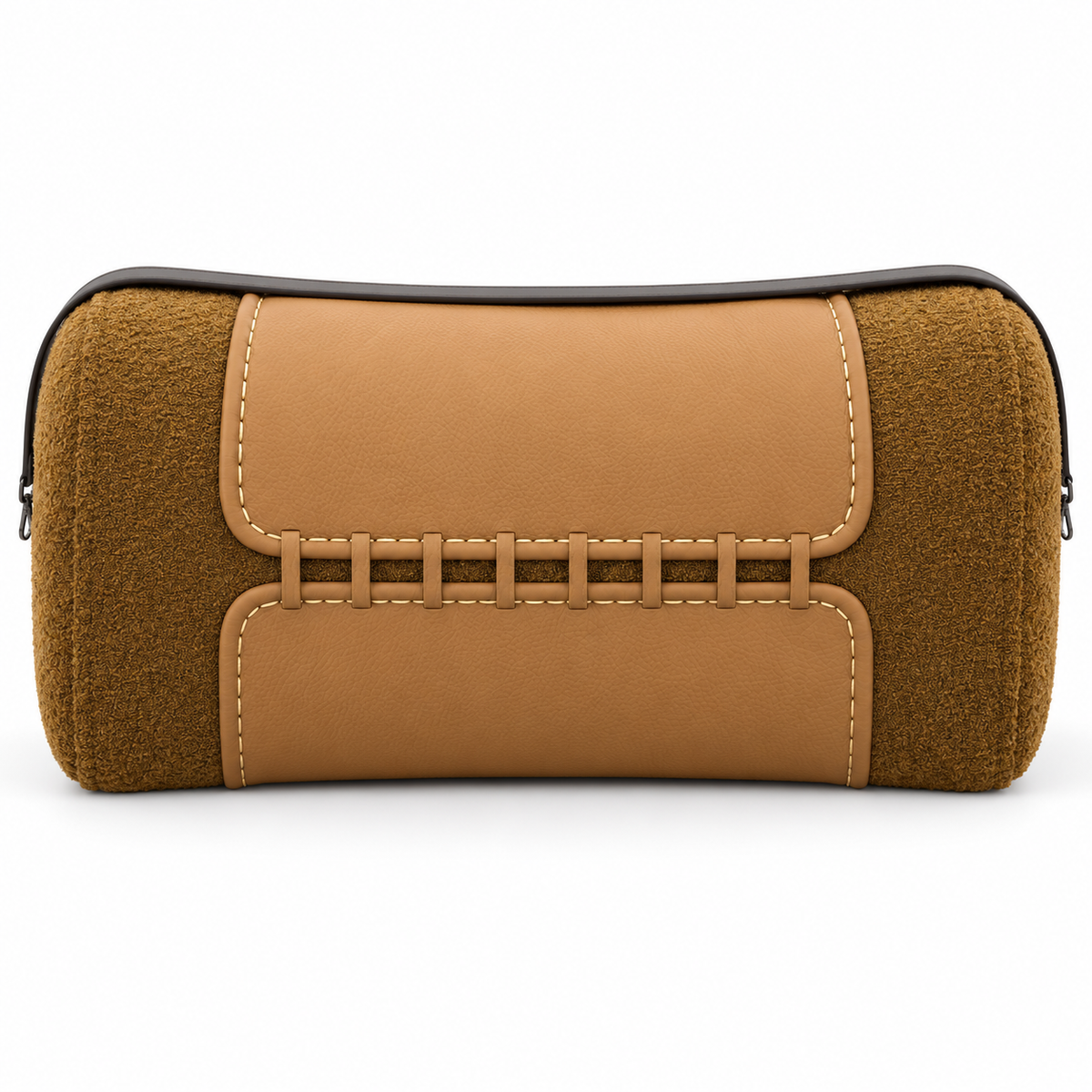 Valetto Saddle Ottoman front view with genuine-leather panels and contrast stitching
