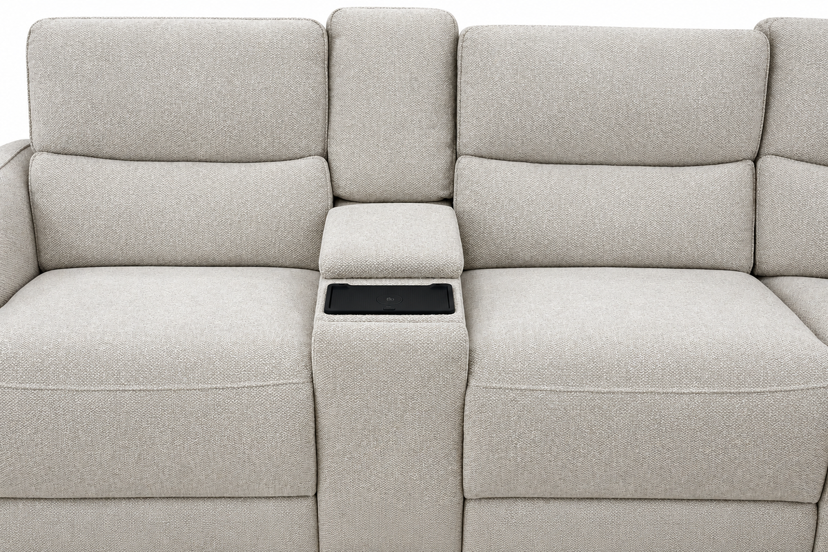 Vauclaire console and woven upholstery detail