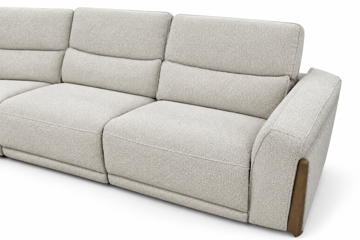 Vauclaire padded arm, woven fabric and wood-tone trim