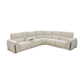 Vauclaire Sectional Sofa — Complete front view in cream woven upholstery with wood-tone trim