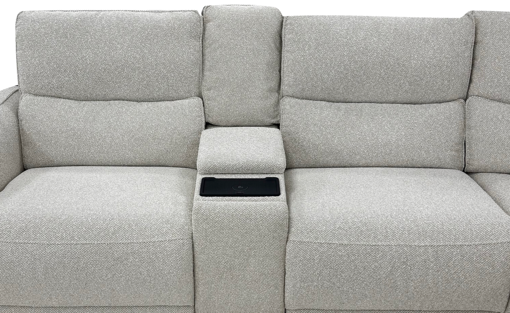 Vauclaire Sectional Sofa — Console armrest, black inset panel and woven upholstery detail
