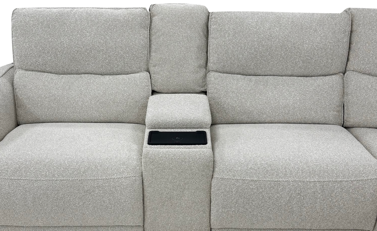 Vauclaire Sectional Sofa — Console armrest, black inset panel and woven upholstery detail