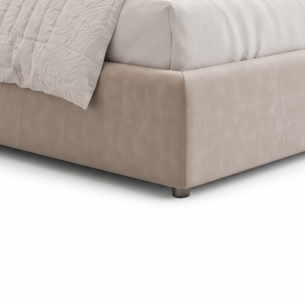 Vaudrec Bed close-up of lower base detail on a white background