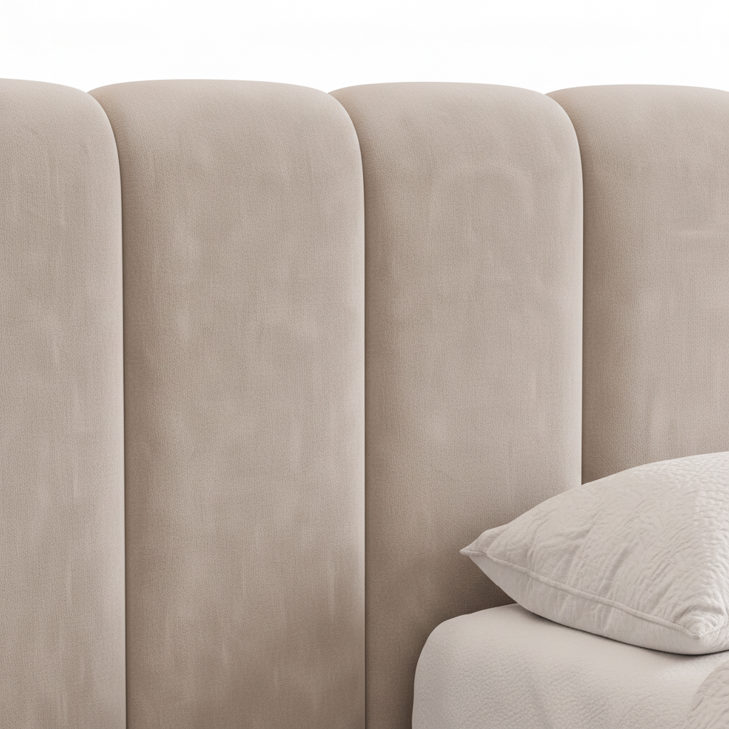 Vaudrec Bed close-up of headboard detail on a white background