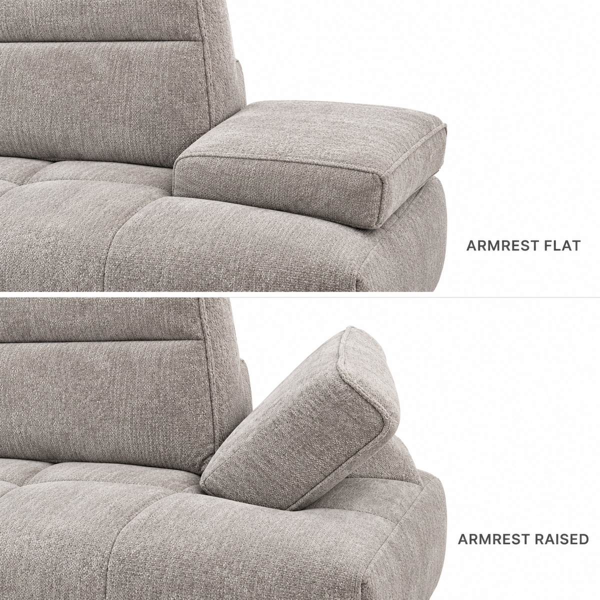 Veltrano adjustable armrest — flat and raised positions