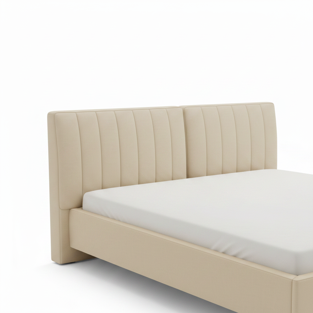 Waverly Bed close-up of upholstered headboard detail on a white background