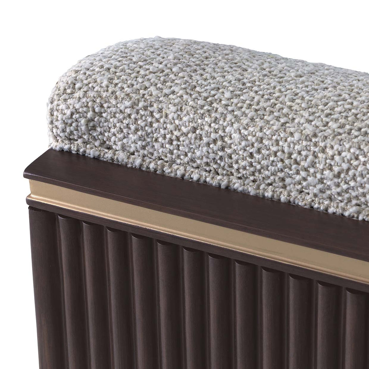 West Kensington Loveseat, Buff upholstery and Medium Espresso finish, reeded side panel detail
