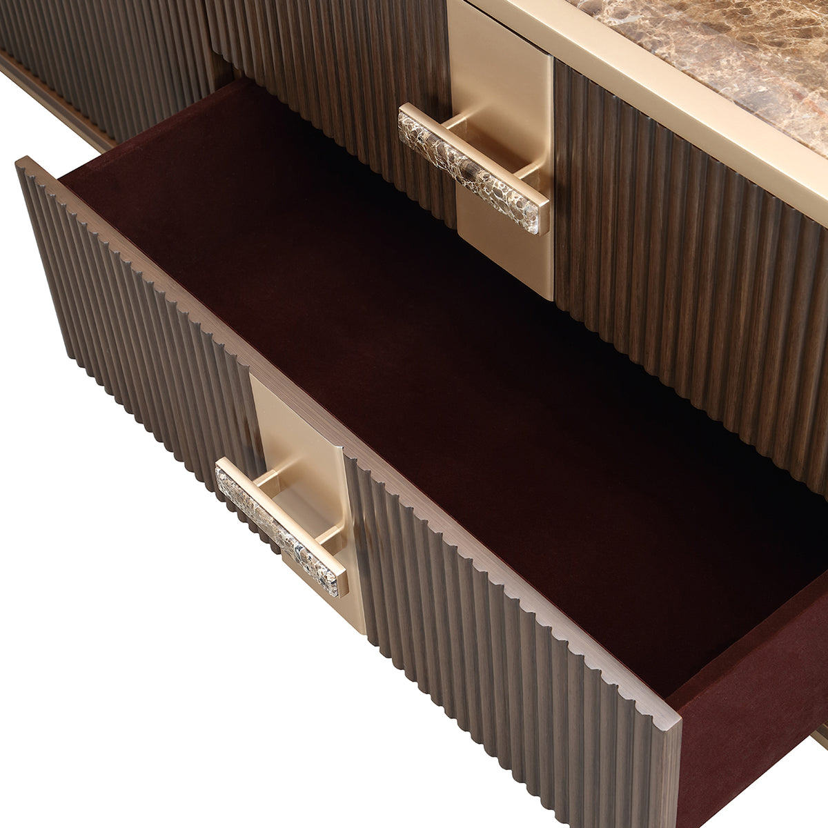 West Kensington Media Cabinet drawer detail in Medium Espresso finish