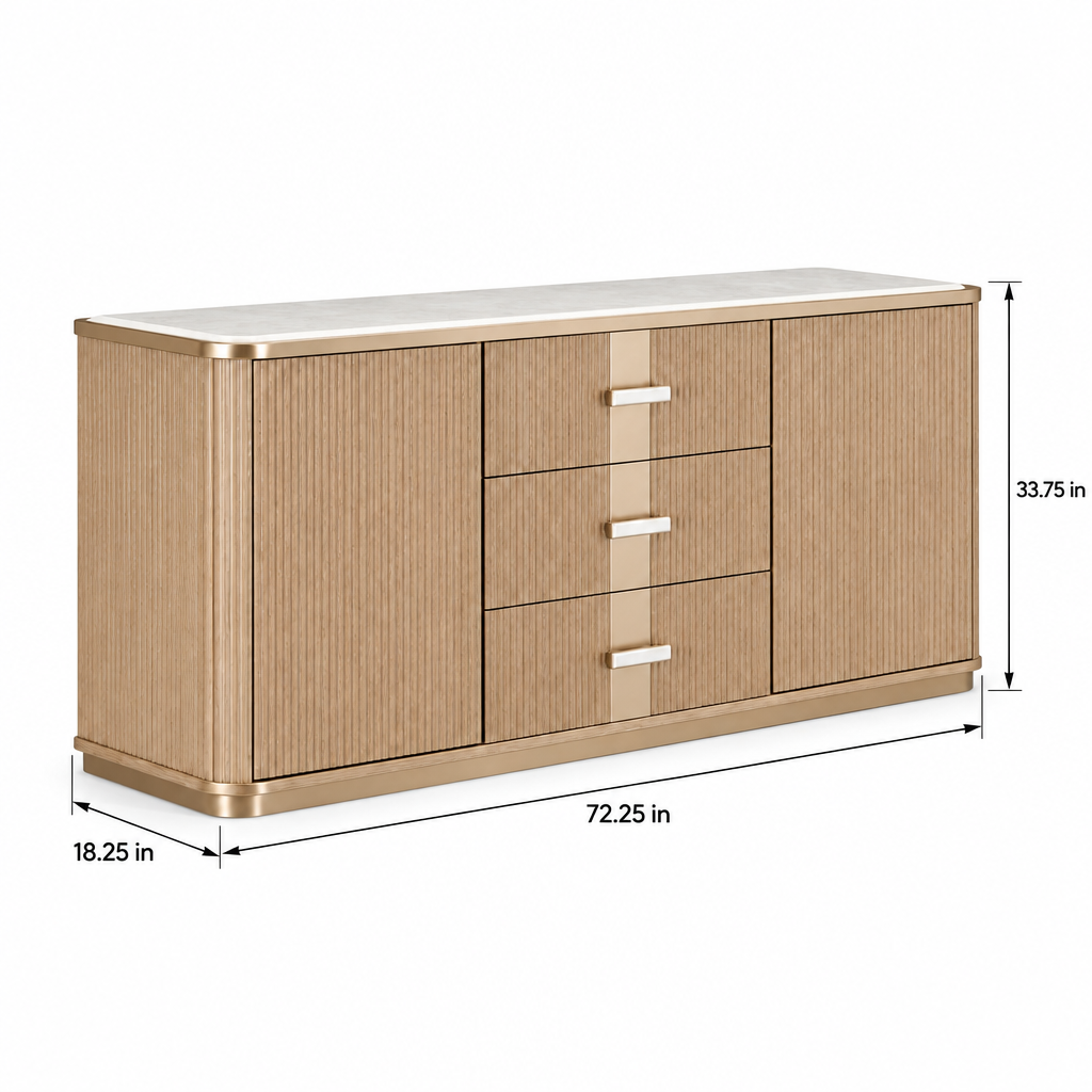 West Kensington Sideboard dimension diagram showing 72.25-inch length, 18.25-inch width, and 33.75-inch height.