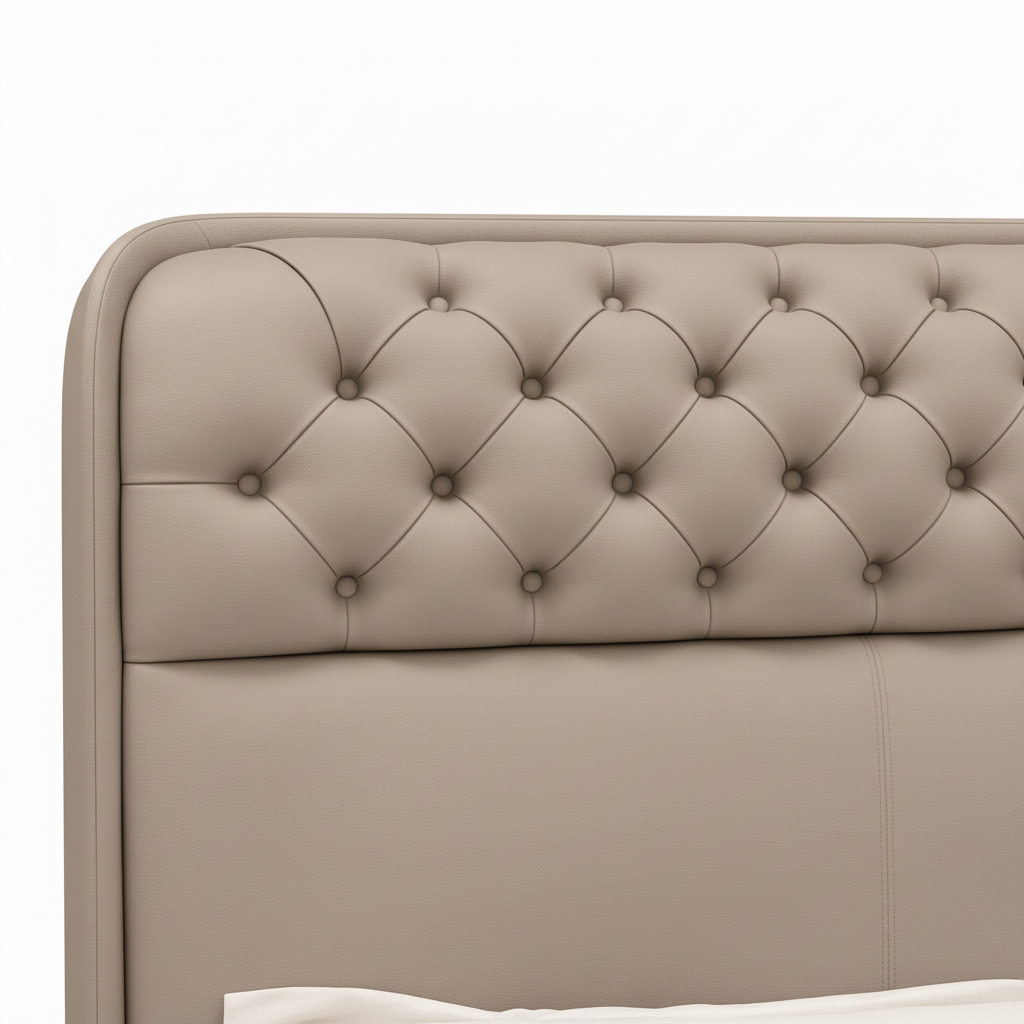 Westrane Bed close-up of diamond button tufting detail on a white background