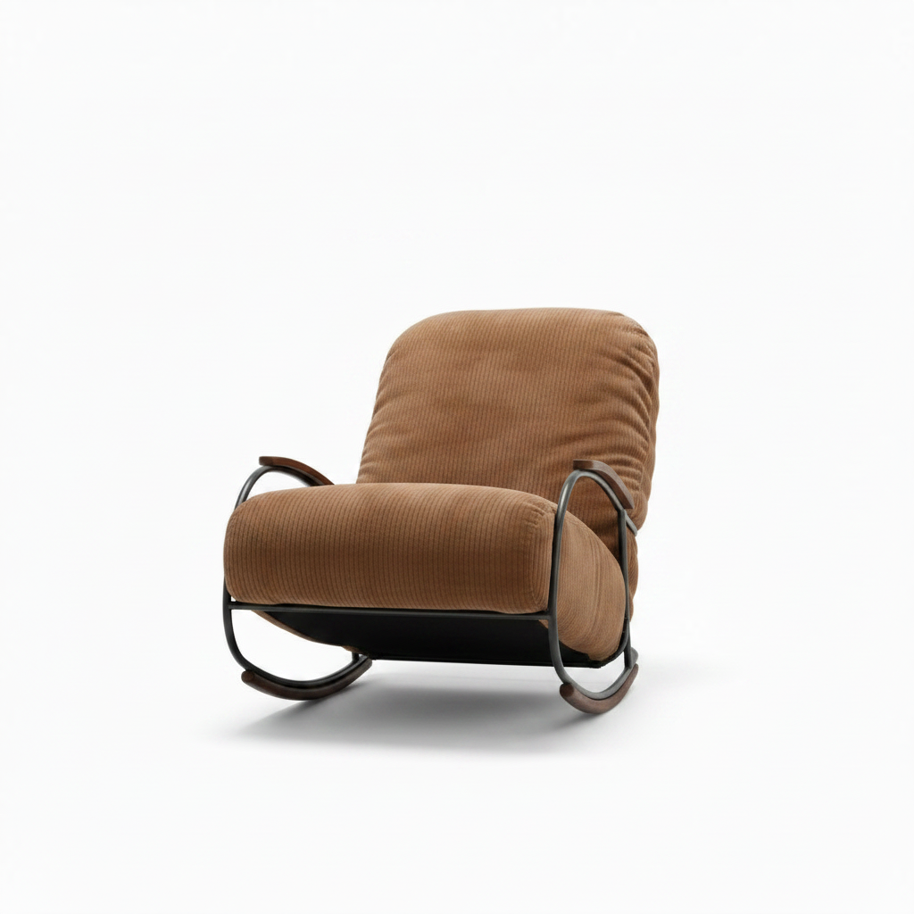 Wrenaro Accent Chair front view showing the cushioned seat, padded backrest, curved arms, and rocking base.