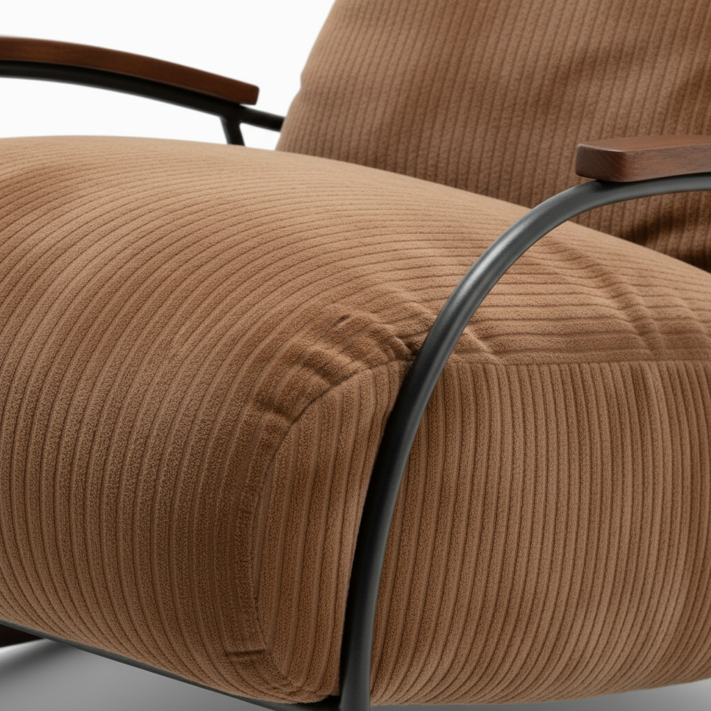 Wrenaro Accent Chair armrest and support frame detail showing the upholstered cushion and black metal structure.