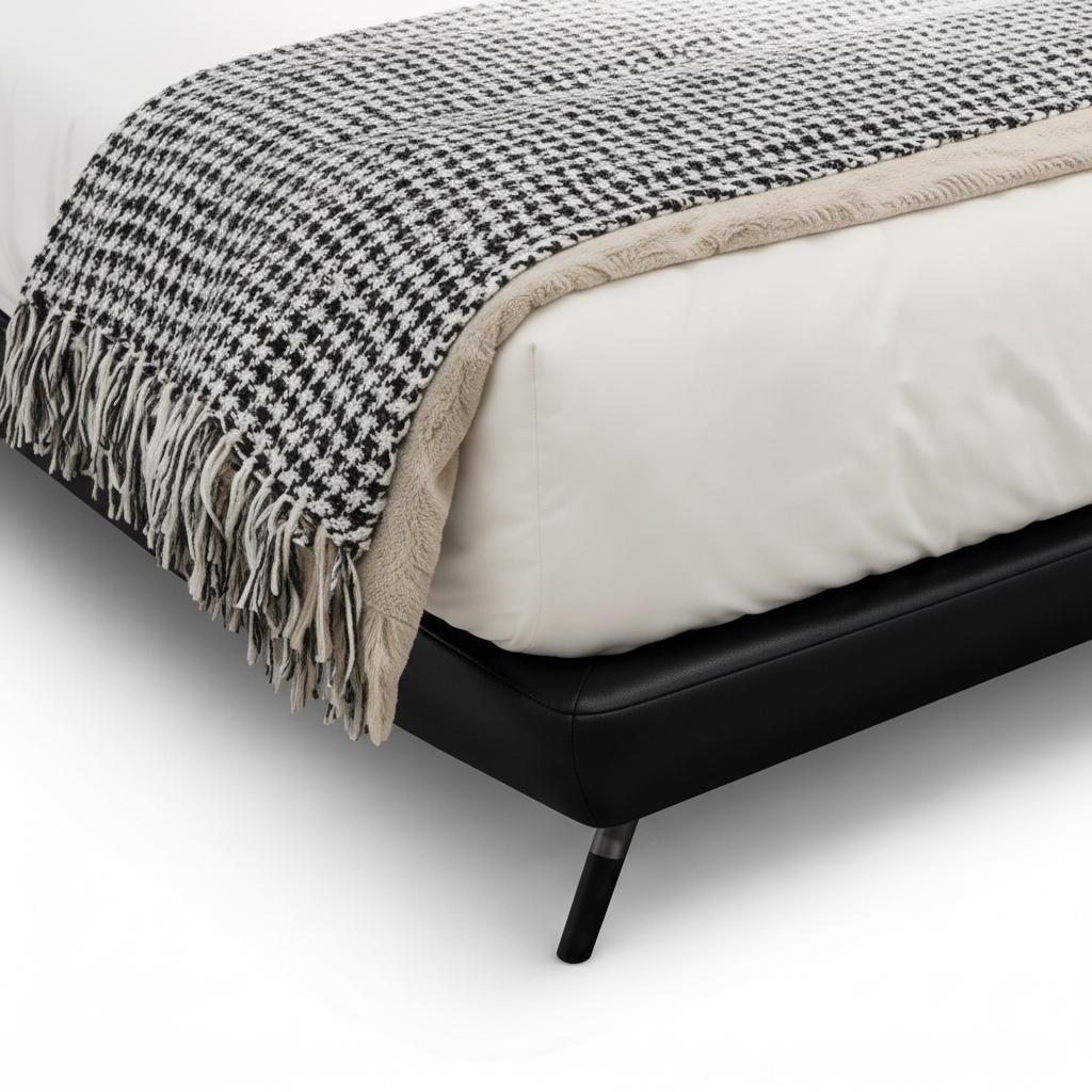 Wycliffe Bed close-up of lower base and support feet detail on a white background
