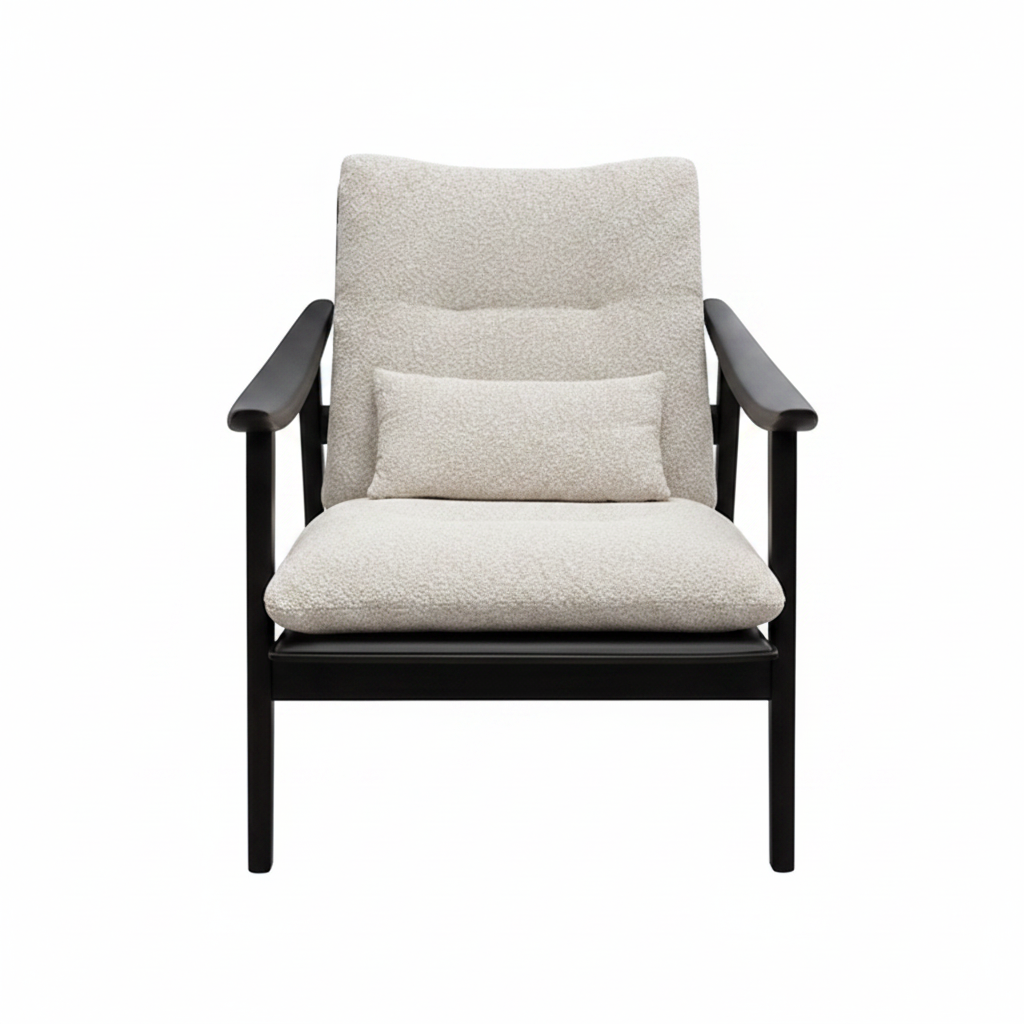 Xavaris Accent Chair front view showing the cushioned seat, upholstered backrest, curved arms, and wooden frame.