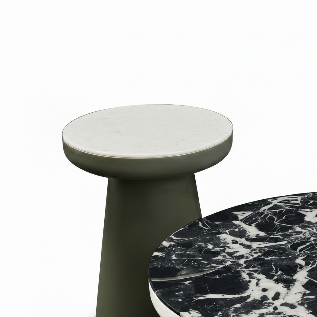 Xavero Coffee Table small light tabletop and dark pedestal detail