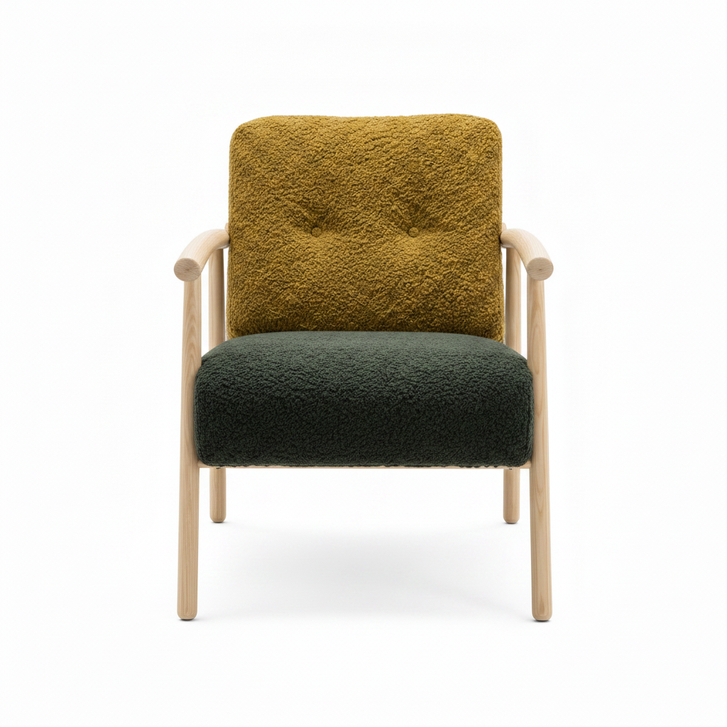 Xavrin Accent Chair front view showing its upholstered seat, cushioned back, and wood frame.