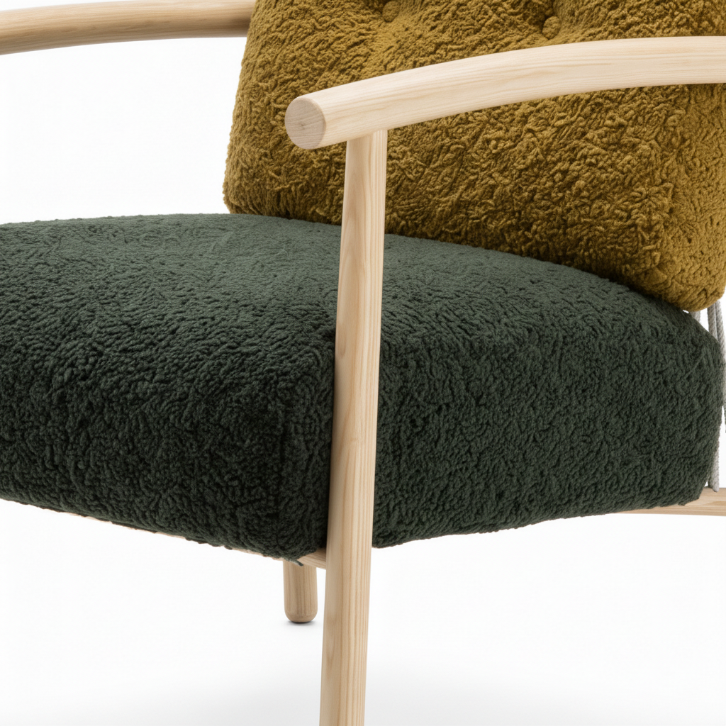 Xavrin Accent Chair fabric upholstery and wood frame detail showing the texture and craftsmanship.