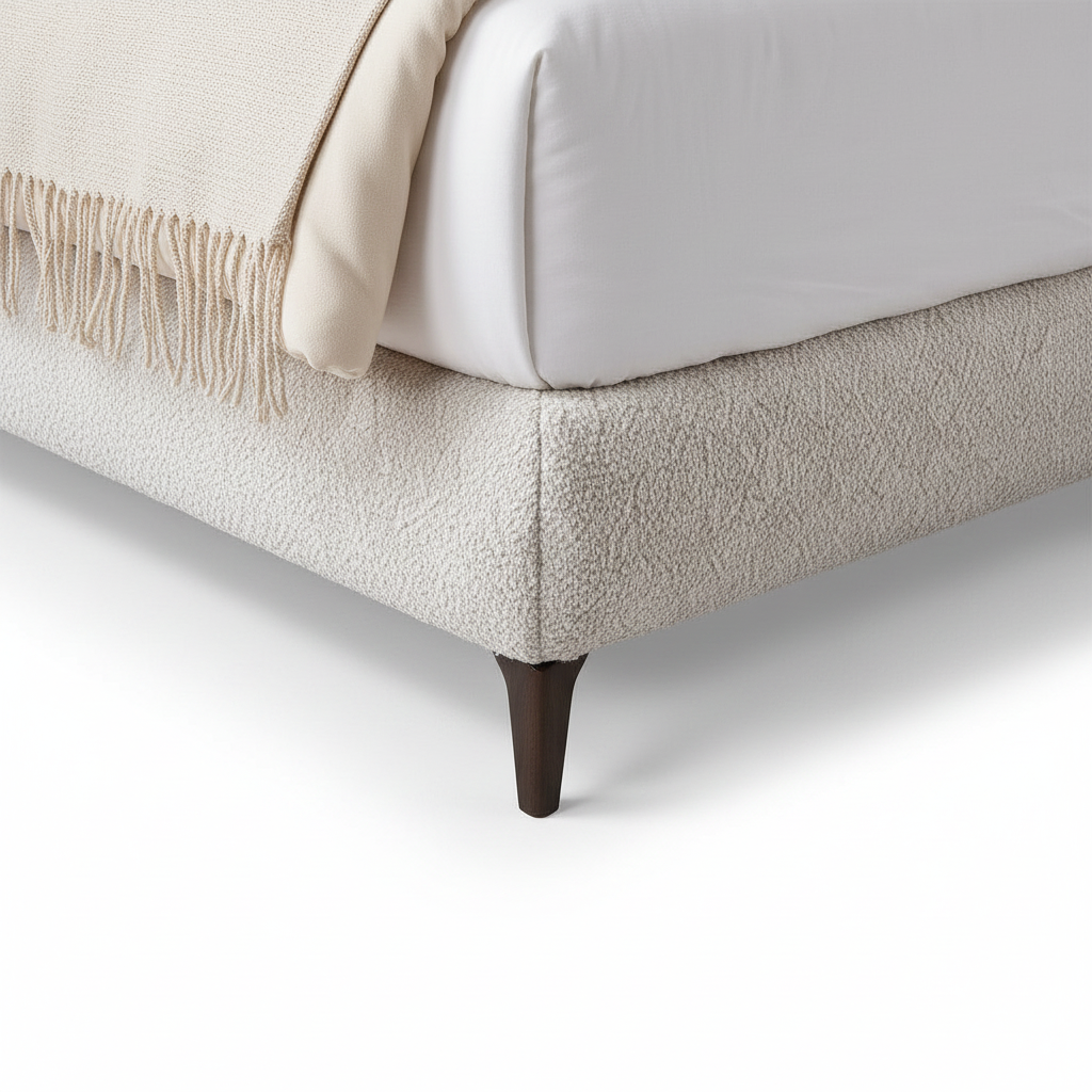 Xerelle Bed close-up of side frame structure detail on a white background