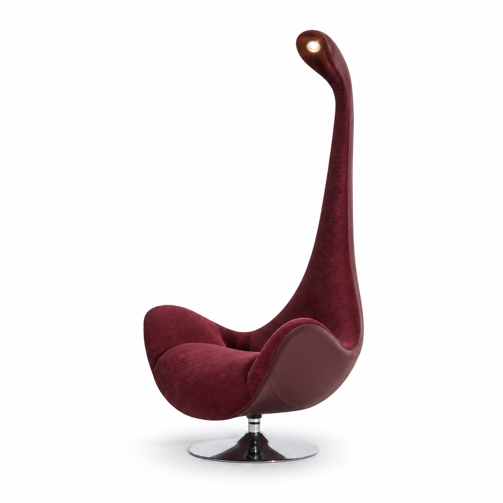 Ysolenne Accent Chair — burgundy high back with built-in lamp, three-quarter view facing left