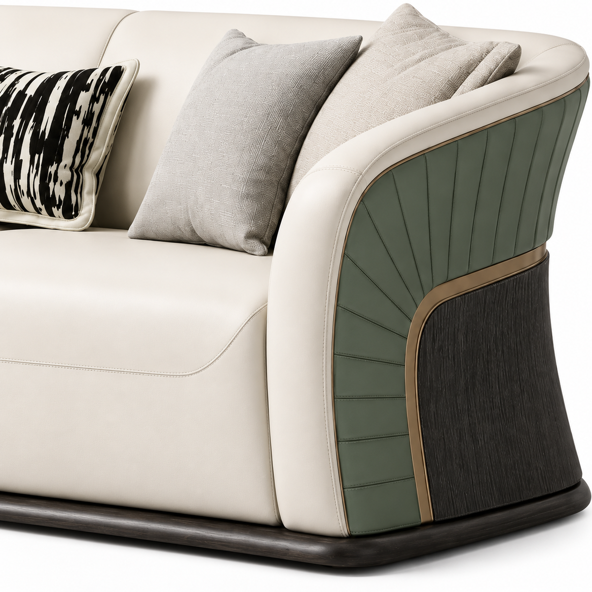 Zevrane Loveseat — visible right armrest, its front facing surface and its junction with the seat (detail edited from existing product photo)