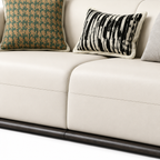 Zevrane Sofa — visible seat cushions, their seams, and the lower front base beneath them (detail edited from existing product photo)