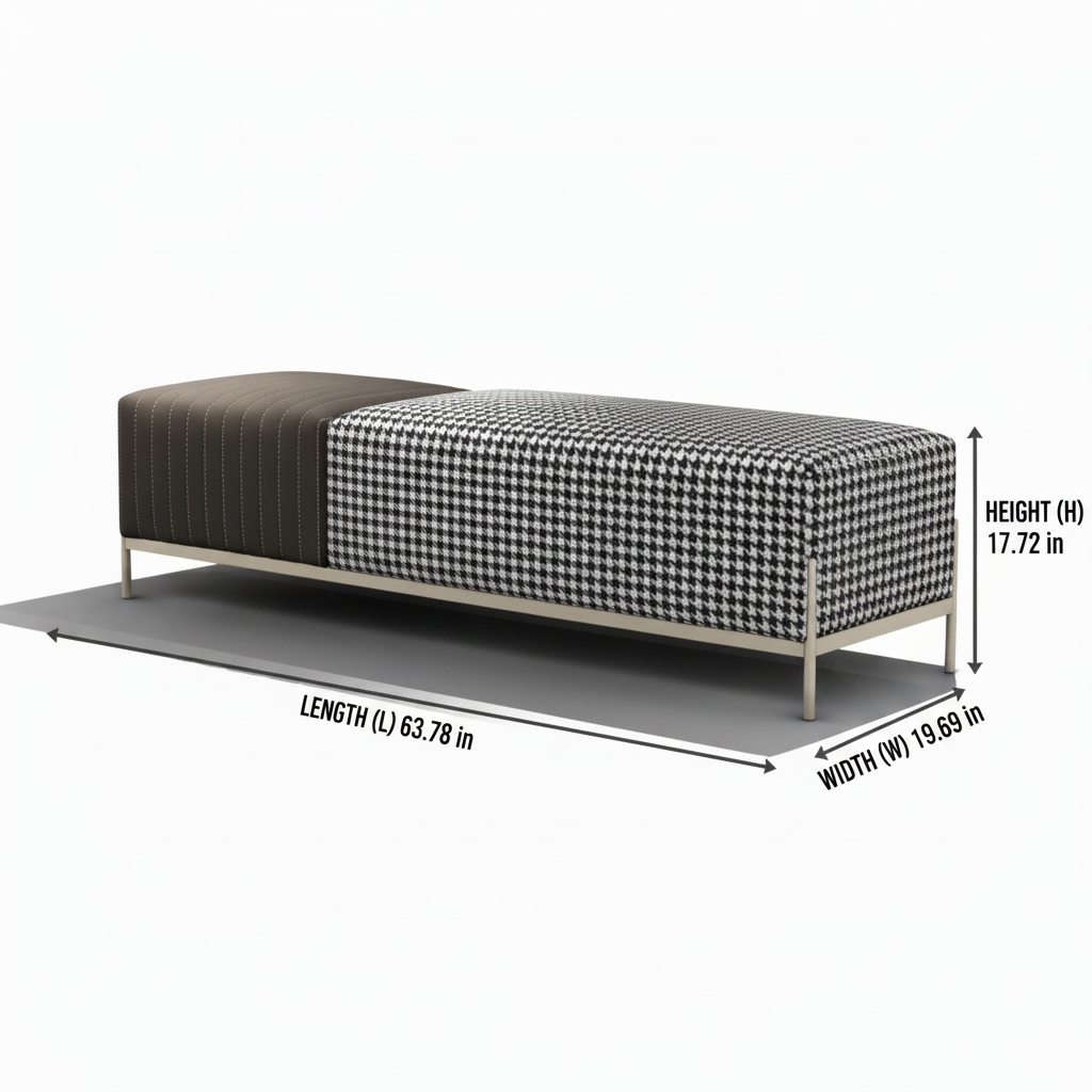 Zorenne Bench dimension diagram showing length 63.78 inches, width 19.69 inches, and height 17.72 inches